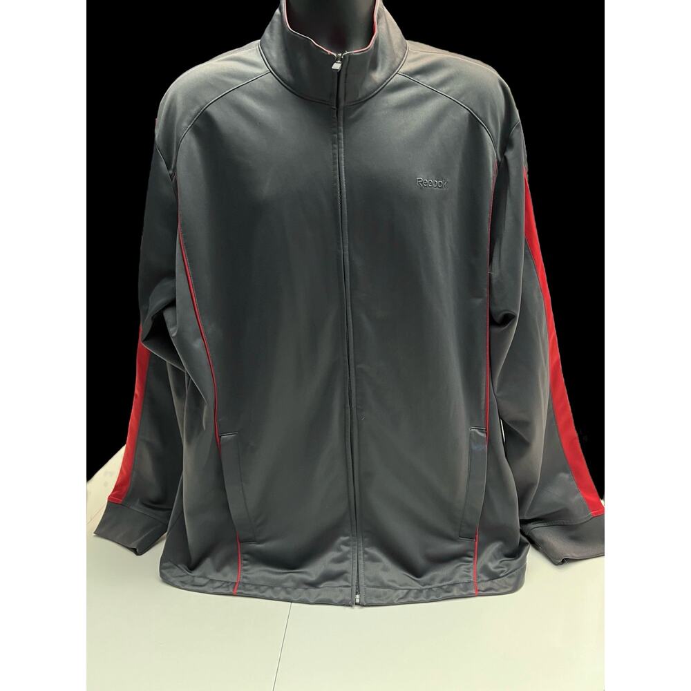 Reebok Men’s Full Zip‎ Track Jacket Gray XXL Black Red Striped Sleeves Retro Y2K